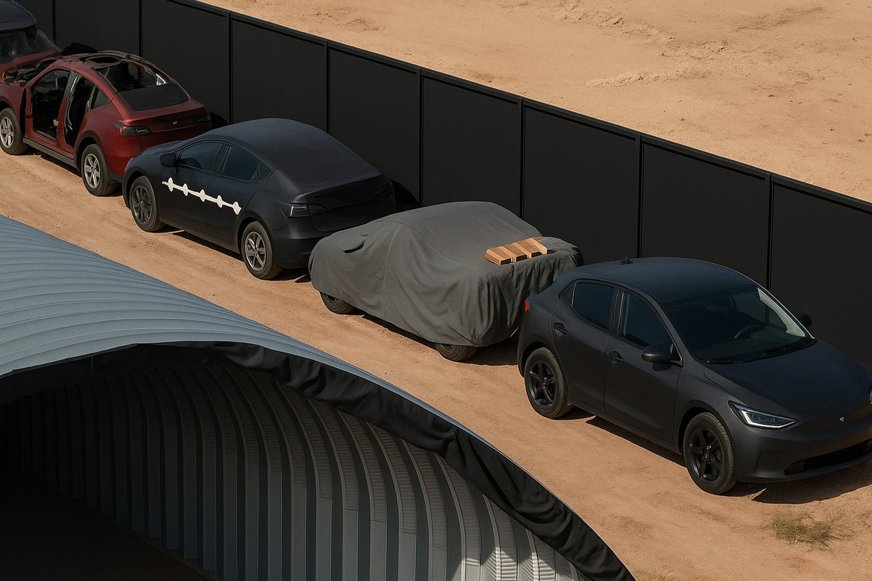 Mysterious Smaller Tesla Spotted at Giga Texas Crash Test Facility