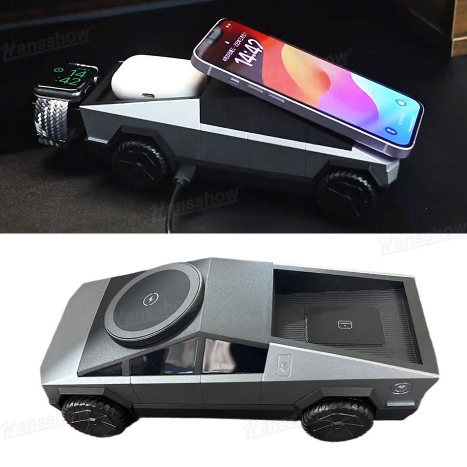 Cybertruck Style 3-In-1 Wireless Charging Station Fast MagSafe Charger for iPhone & Apple Watch & AirPods
