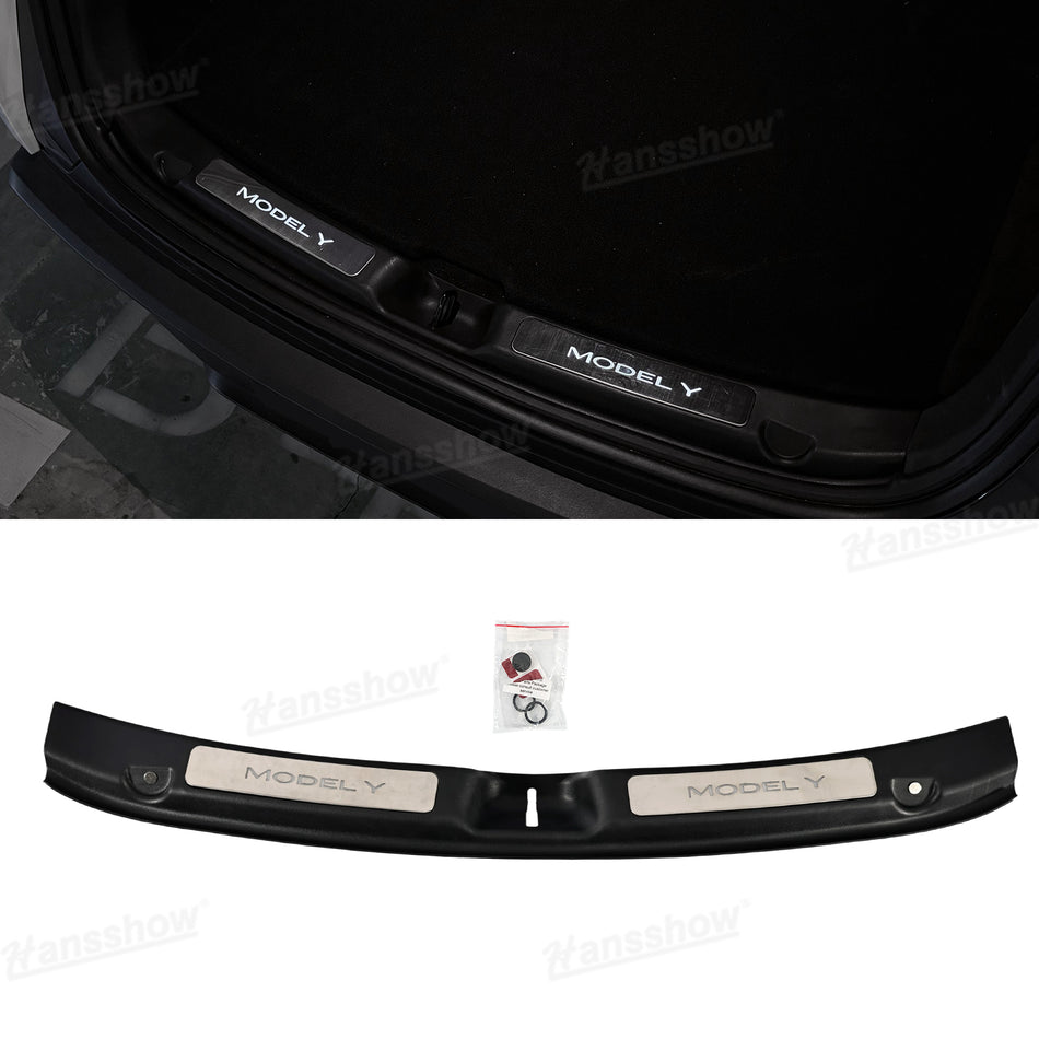 Model Y Juniper Rear Bumper Door Sill Stainless Steel LED Illuminated WIth MODEL Y Logo