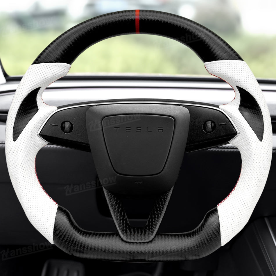 Model Y Juniper/3 Highland Steering Wheel Real Carbon Fiber D-Shaped Driving Wheel with Sport/Racing Style