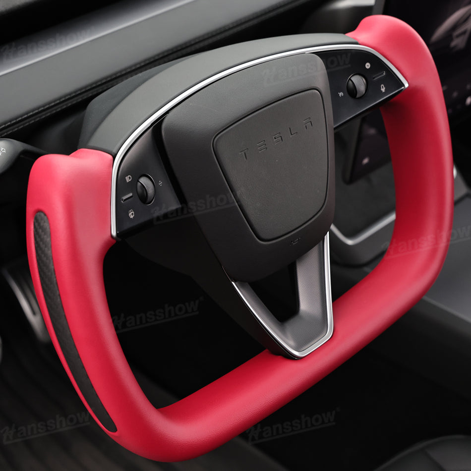 Model Y Juniper /3 Highland Yoke Steering Wheel Nappa Leather Side Carbon Fiber Red Driving Wheel