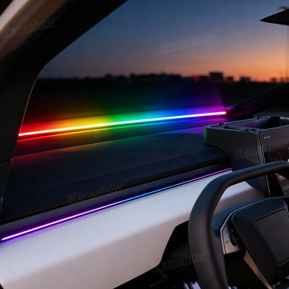 Cybertruck Front Windshield Ambient Lighting RGB Streamer Interior Light Strip with Dual-Side Glow & Music Sync & Noise Reduction
