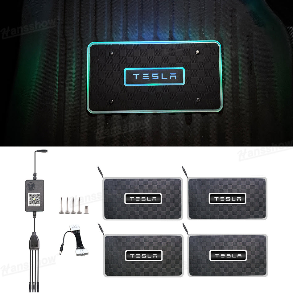 Model Y Juniper/3 Highland LED Floor Mat Lights with Tesla Logo & RGB Music Rhythm Lighting