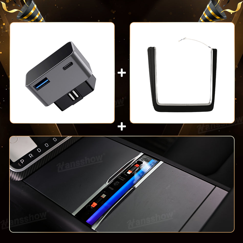 Model Y Juniper USB Hub & OBD Hub Adapter & Wireless Charging Port LED Lights for Tesla