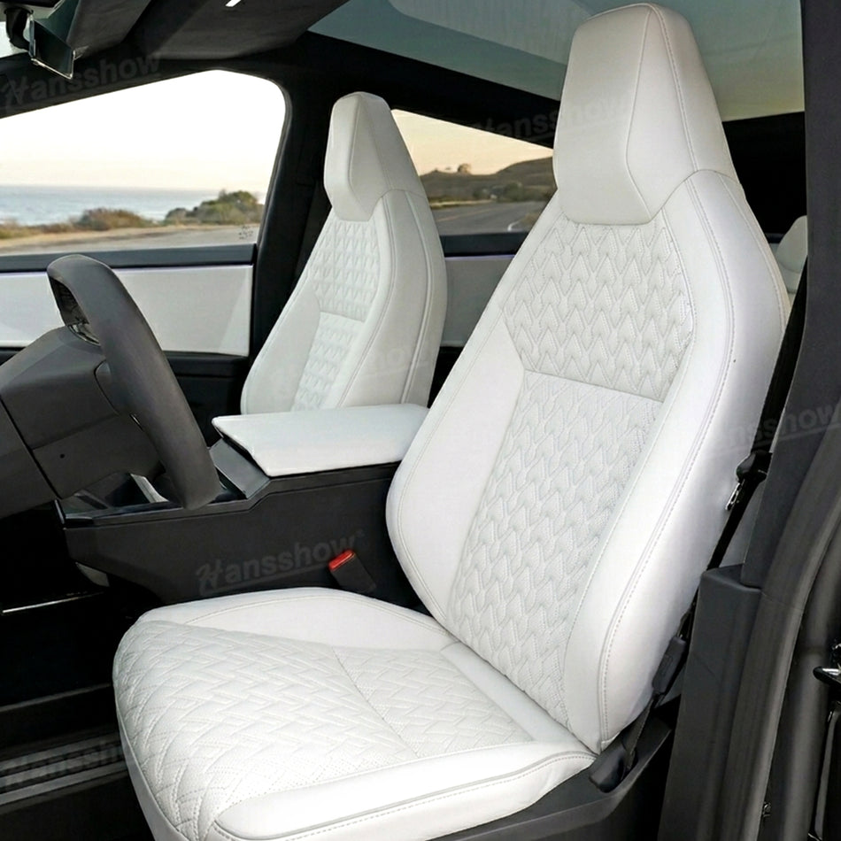 Cybertruck Seat Covers Full Coverage Nappa Leather Seat Protector with Chevron Quilted & Perforated Design