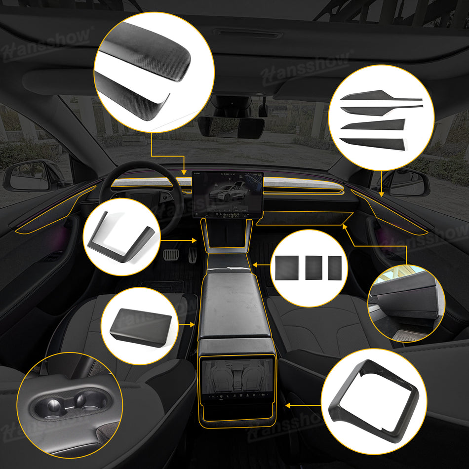 Model Y Juniper Real Carbon Fiber Cover Interior Upgrade Set Protective Overlay "Plain Weave" (Performance Look)