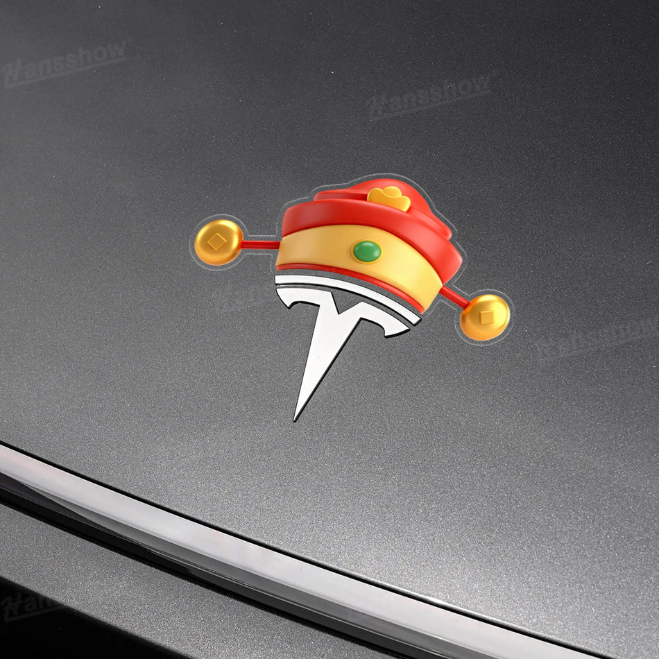 Festive Christmas Cartoon Sticker for Tesla Emblem Waterproof Vinyl Decal Perfect Christmas Decoration