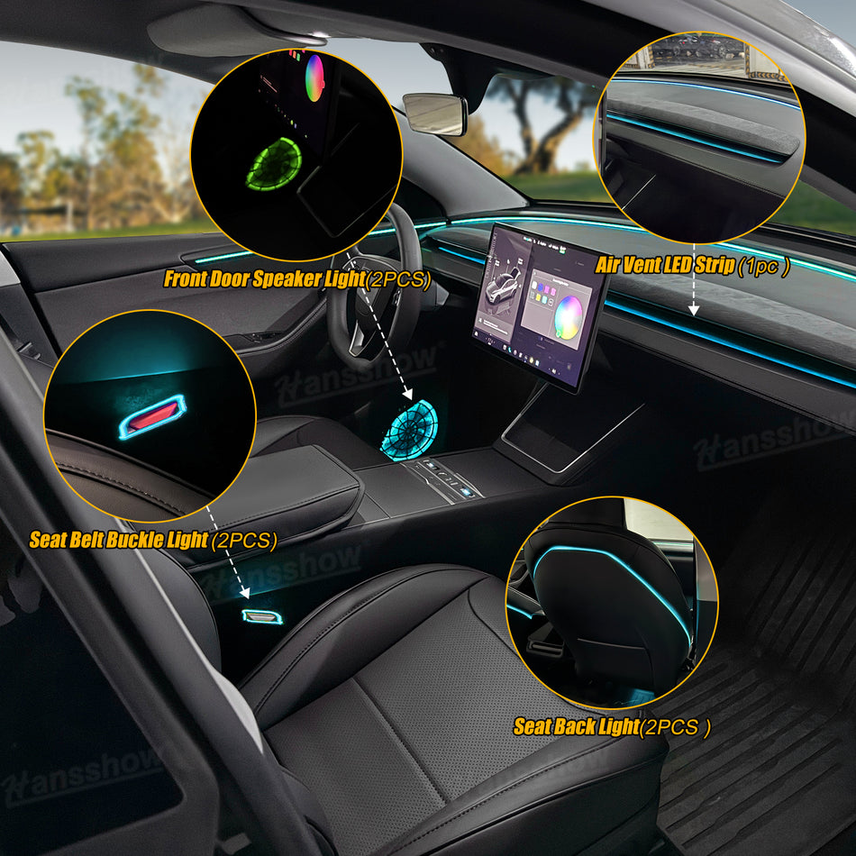 Model 3 Highland Interior Ambient Lighting Kit with OEM Screen Control Plug & Play Multi Zone Lighting Upgrade System