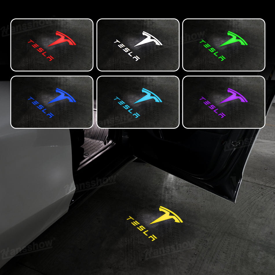 64-Color Puddle Lights Tesla T Logo Door Projector Lights with APP & Remote for Model 3/Y/S/X