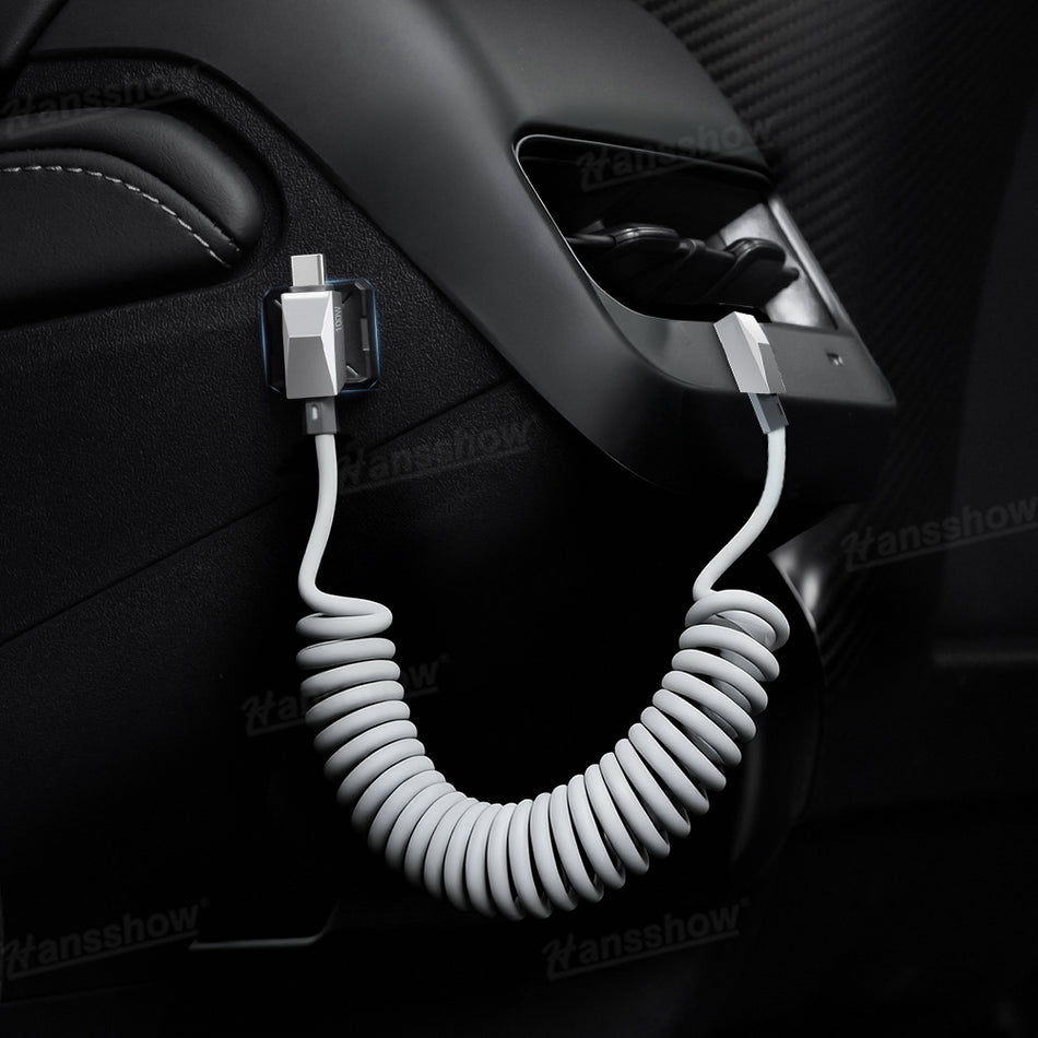 100W Fast Charging Retractable Cable with Cyber-Inspired Design & Magnetic Cable Organizer for Model Y Juniper & 3/Y/S/X/Cybertruck