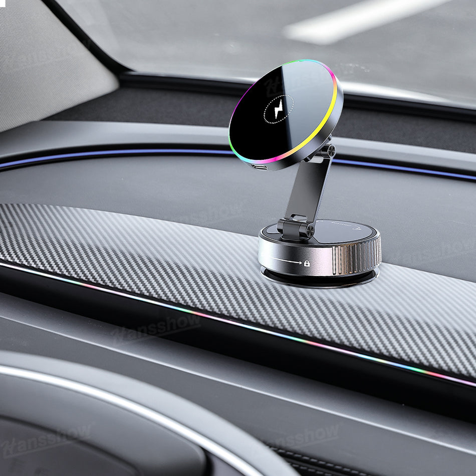 Wireless Charger Phone Holder with RGB Ambient Lighting for Tesla Model Y Juniper& 3/Y/S/X/Cybertruck
