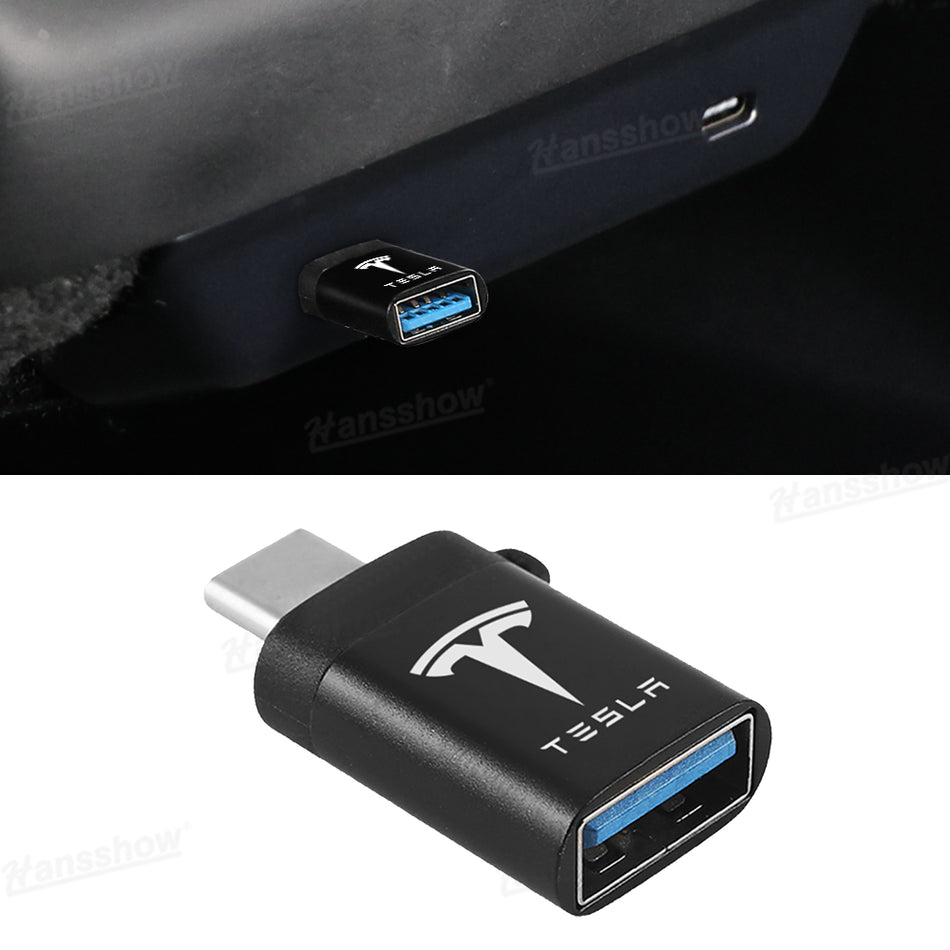 Type-C to USB Adapter with TESLA Logo for Tesla Model Y Juniper& 3/Y/S/X/Cybertruck