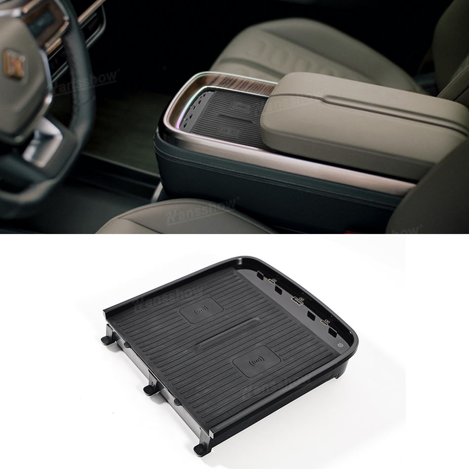 Wireless Phone Charger for Rivian R1T/R1S 15W Armrest Charging Pad with Ambient Lighting 2.0