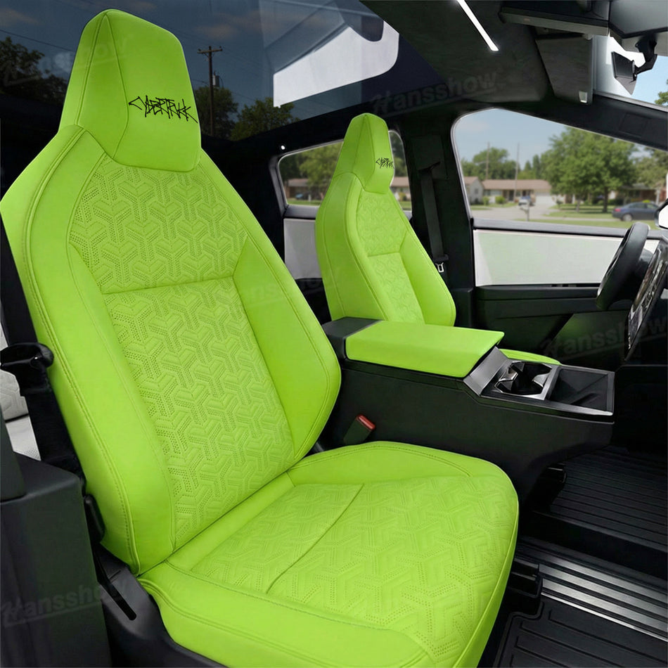 Cybertruck Seat Covers Full Set Nappa Leather Quilted Perforated Cyber Y-Pattern Interior Upgrade