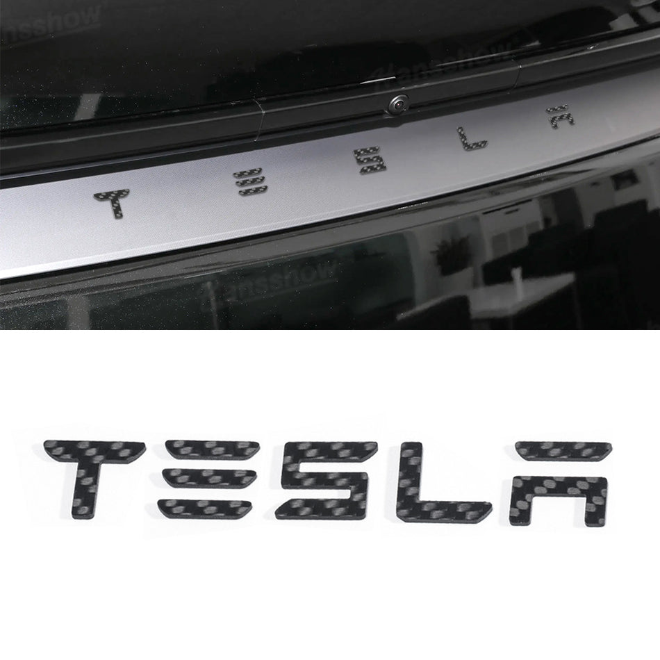Model Y Juniper/3 Highland Tailgate Emblem Real Carbon Fiber T-E-S-L-A Trunk Badge