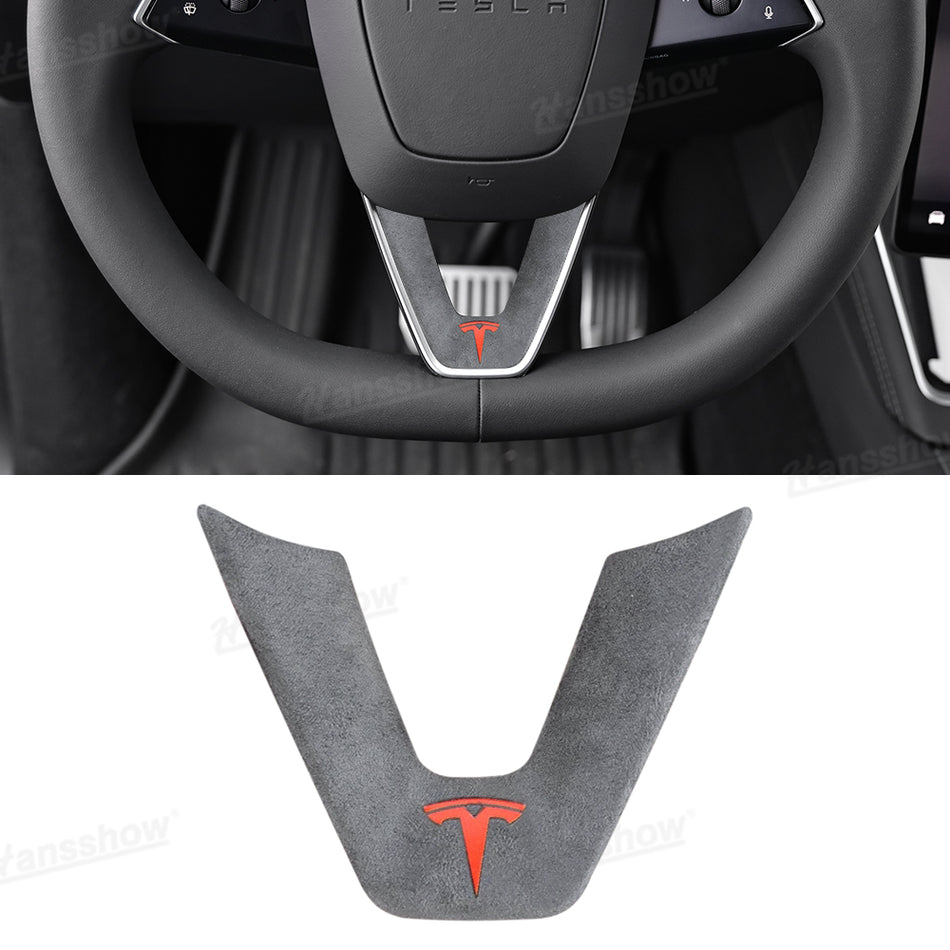 Model Y Juniper/3 Highland Alcantara Steering Wheel Lower Trim Cover with T Logo