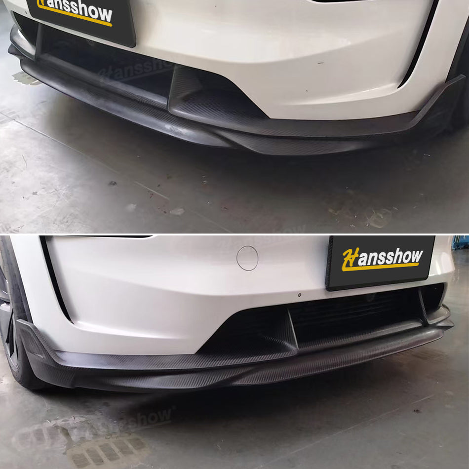 Model Y Juniper Front Lip Spoiler Real Dry Molded Carbon Fiber Bumper Lip Splitter with Fang-Style (Pickup at Hansshow Store)