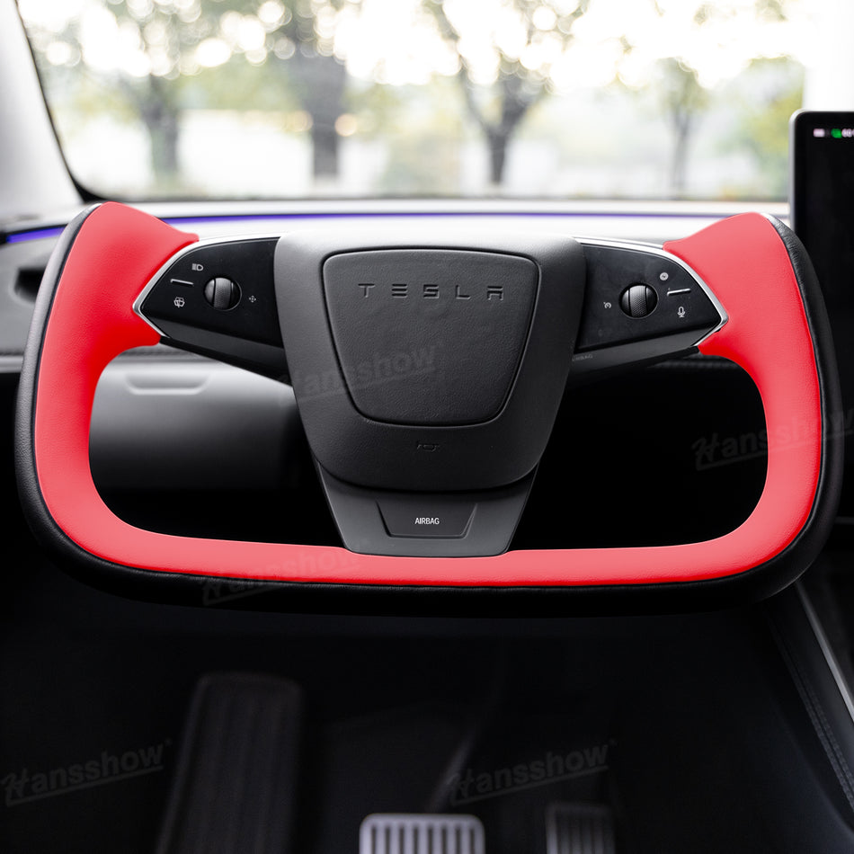 Model 3 Highland Nappa Leather Yoke Steering Wheel 2.0 Dual-Tone Driving Wheel(Model X/S Yoke Look)