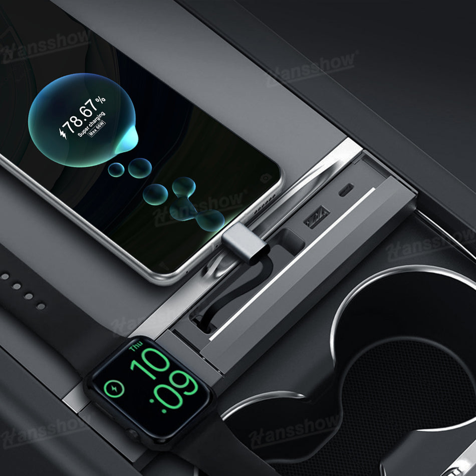 Model Y Juniper/3 Highland USB HUB Adapter with Apple Watch Wireless Charger & 2-in-1 Retractable Cable