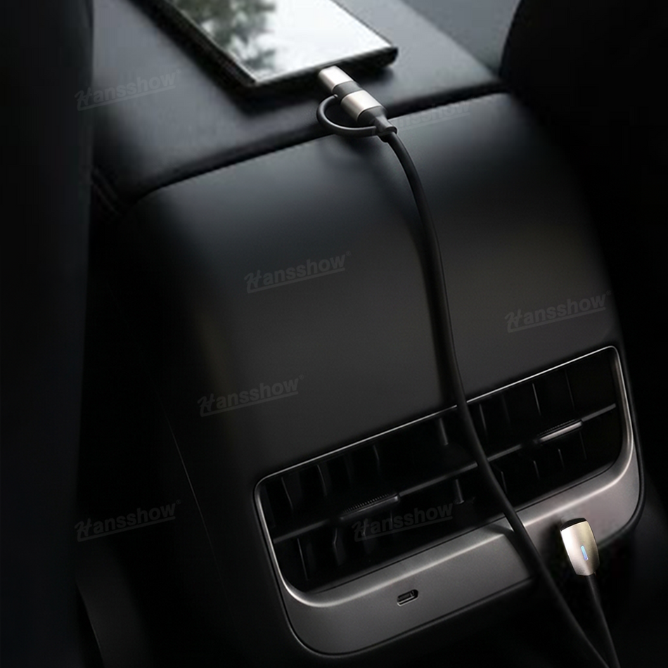 Model Y Juniper USB C to USB C & Lightning 2-in-1 Charging Cable 90° Right Angle Fast Charging for Tesla Model 3/Y/S/X/Cybertruck