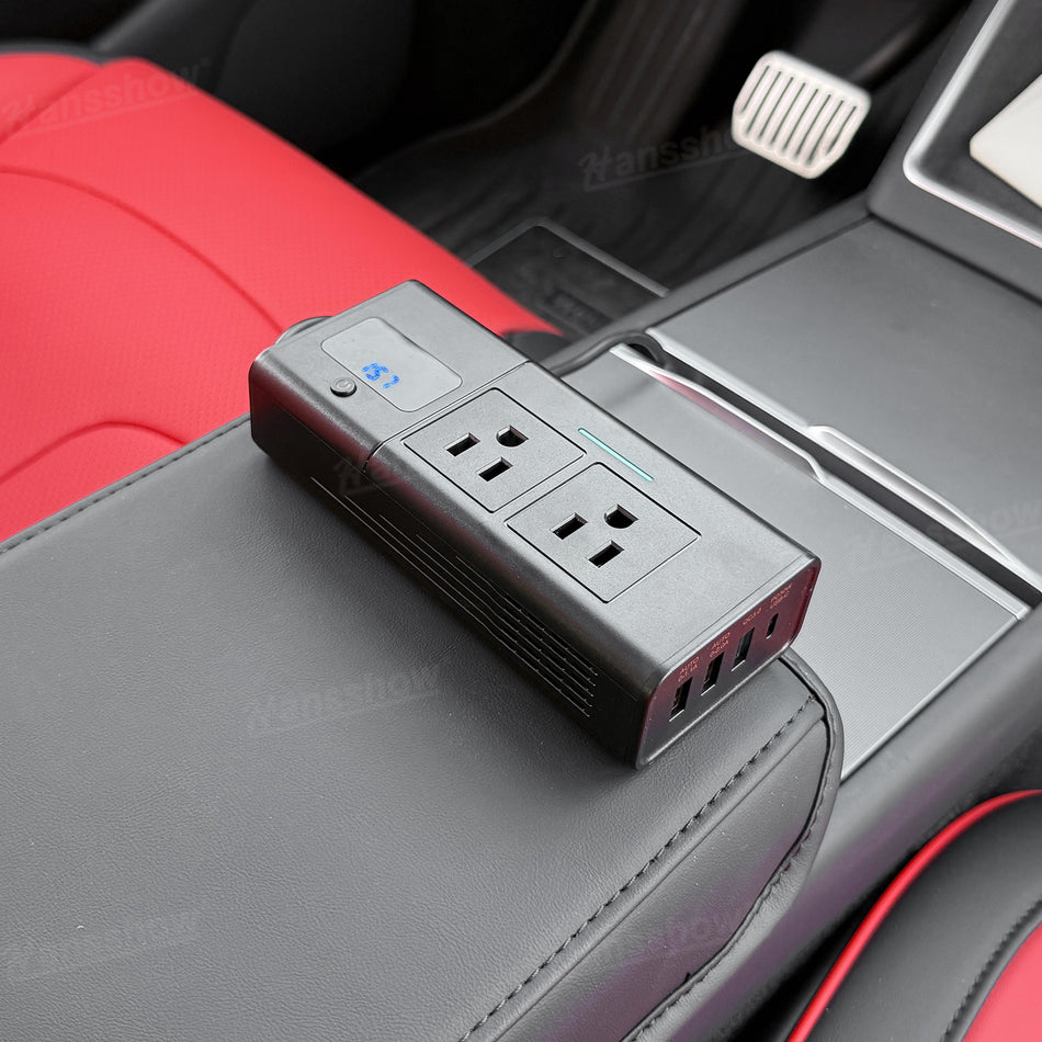 200W Power Inverter for Model Y/Y Juniper & Model 3/3 Highland DC 12V To 110V AC Cigarette Lighter Plug with LED Display