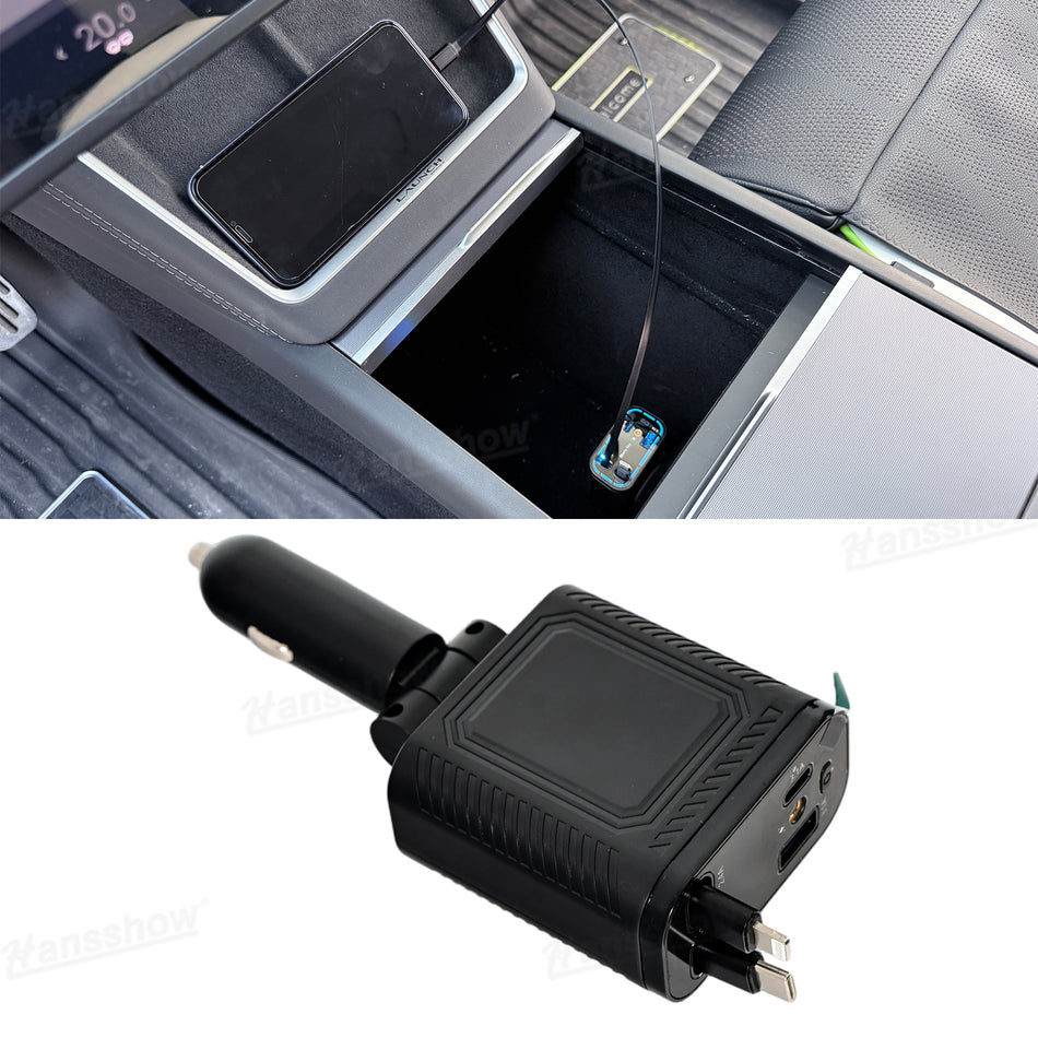 4-in-1 Charging Hub 120W Fast Charging Retractable Cable Hub with Starry Ambient Light for Model Y Juniper & 3/Y/S/X/Cybertruck