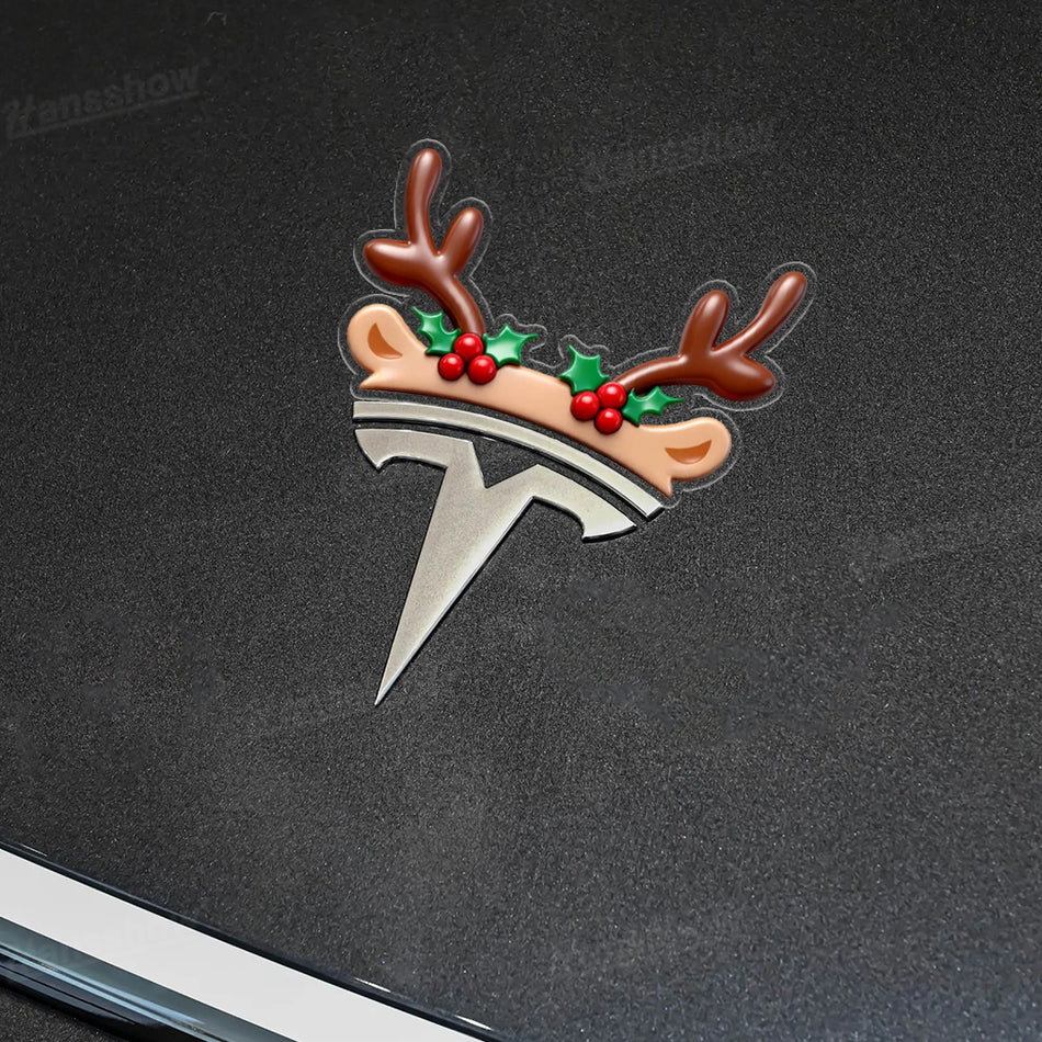 Festive Christmas Cartoon Sticker for Tesla Emblem Waterproof Vinyl Decal Perfect Christmas Decoration