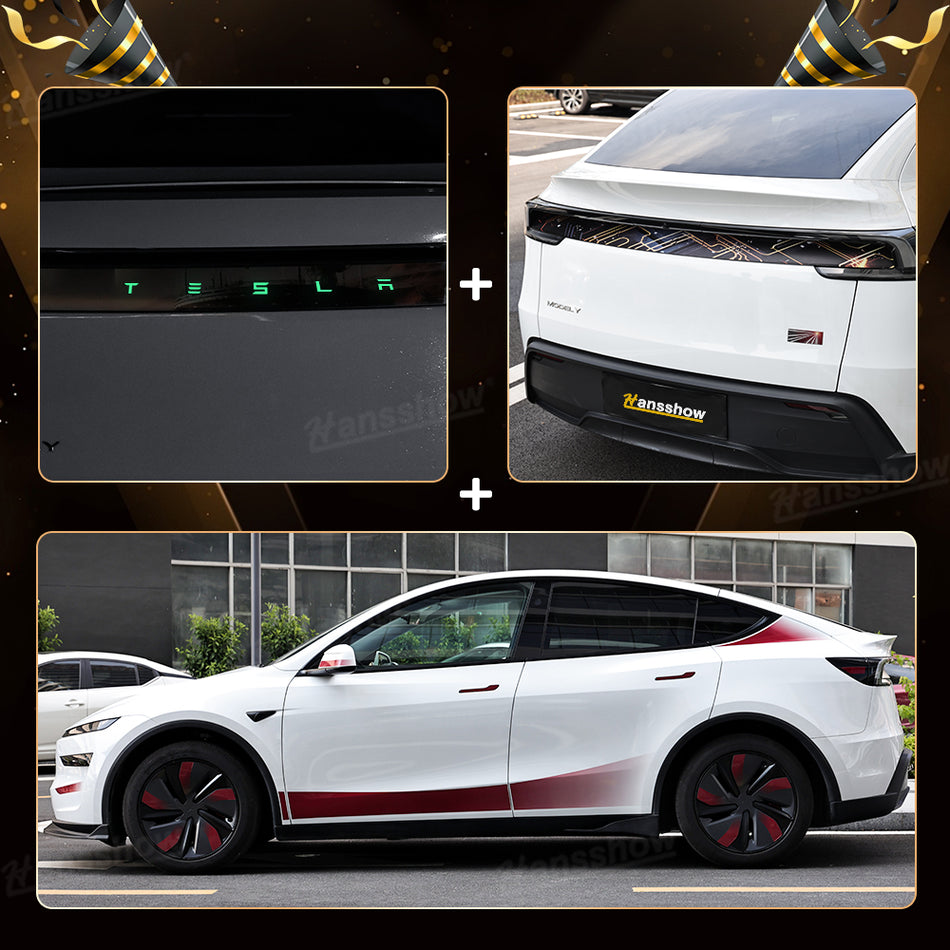 Model Y Juniper Exterior Vinyl Wrap Kit Fluorescent Vinyl Decal T-E-S-L-A Lettering Tailgate Overlay & Liftgate Reflective Panel Wrap & Side Vinyl Sticker Decal