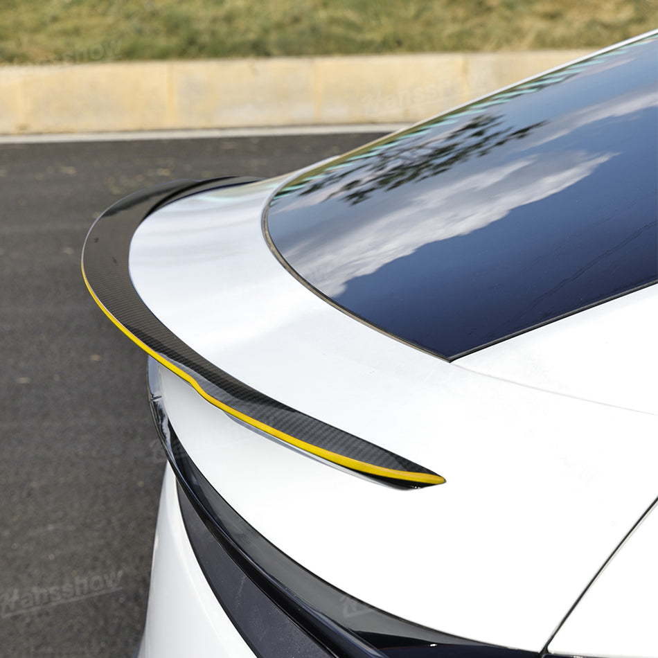 Model Y Juniper Spoiler Real Carbon Fiber Wing Yellow-Edged Glossy Rear Trunk Lip with Performance Style