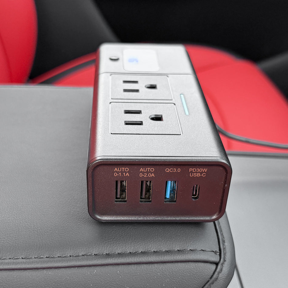 Model Y Juniper Standard 200W Power Inverter for Road Trip Compatible with Tesla 16V System DC 12V to 110V AC Cigarette Lighter Plug with LED Display