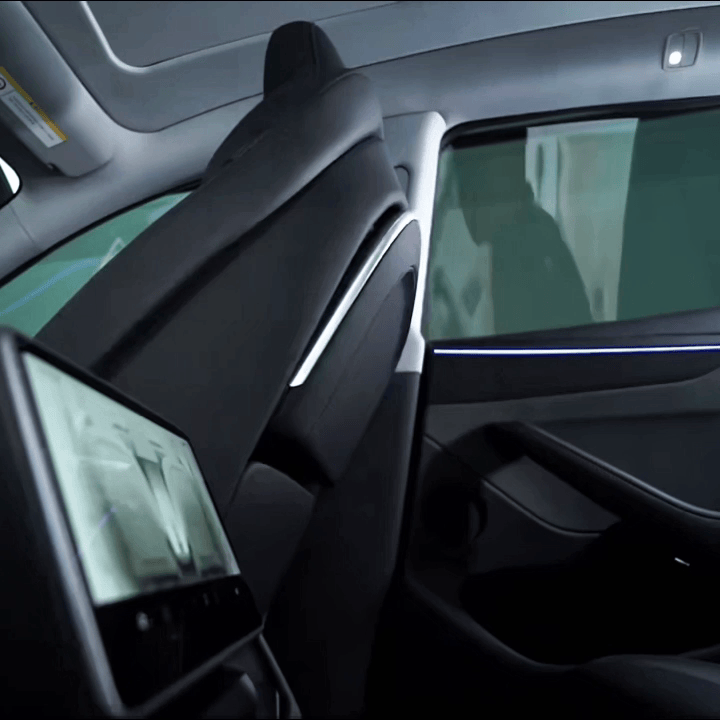 Model Y Juniper Electric Foldable Seatback Table with Wireless Charging & Ambient Lighting Multi-Function Replacement Desk Tray for Tesla
